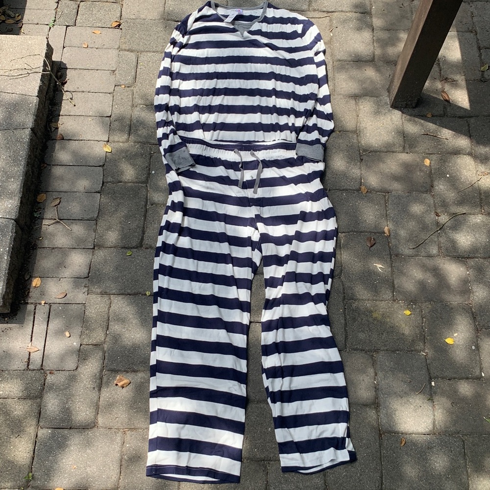 Men’s XXL Navy & White & Grey 100% Cotton long sleeve/leg pajama set